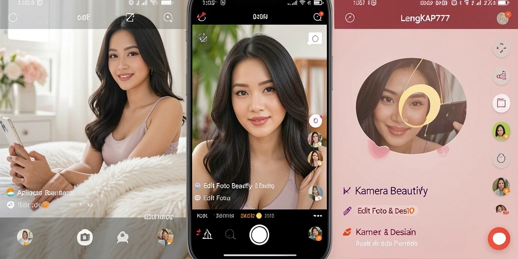 Screenshot antarmuka LENGKAP777 yang menampilkan fitur Kamera Beautify yang menarik.